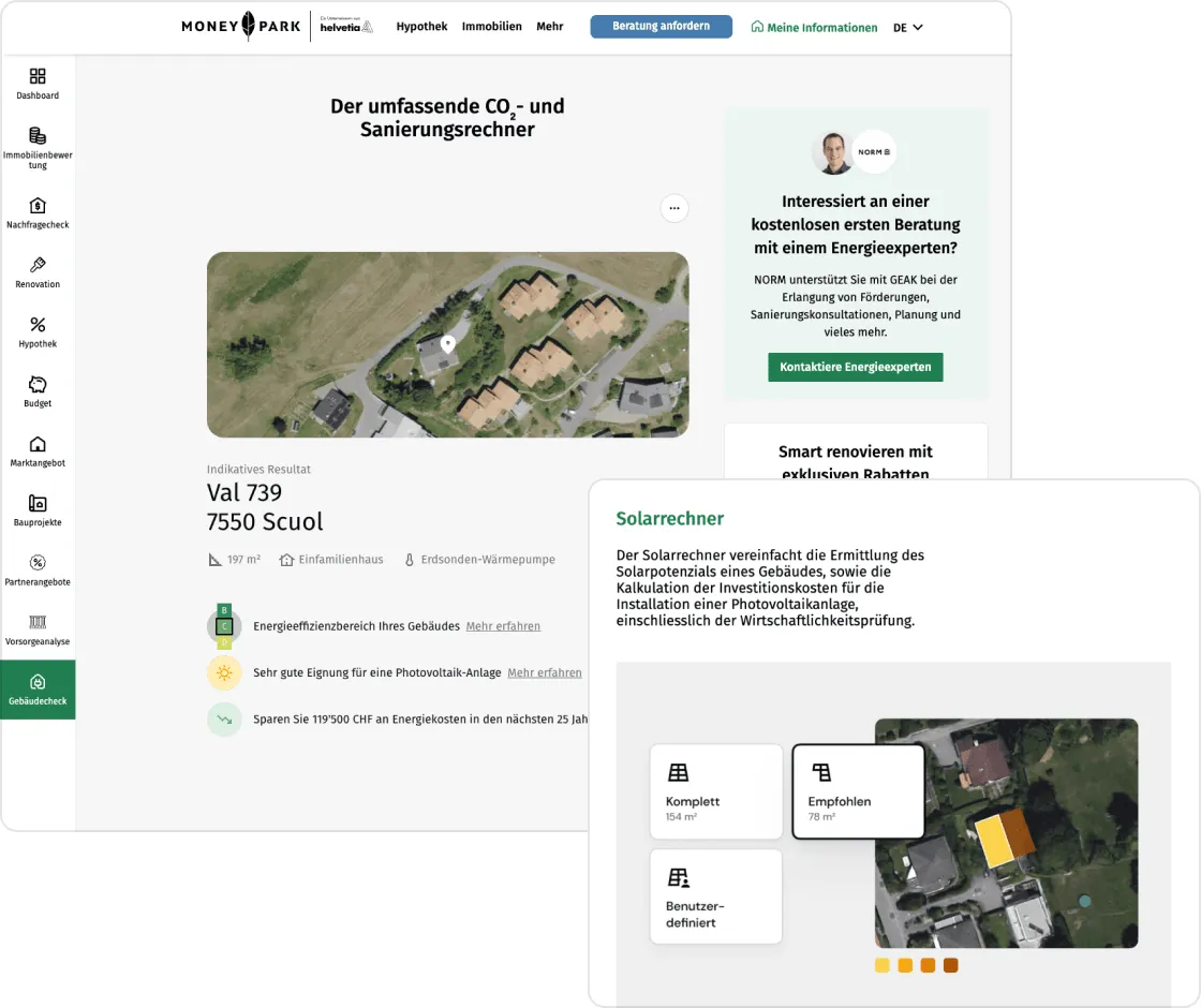 Illustration zu: MoneyPark integriert Gebäudecheck von NORM in die Immobilienplattform «MoneyPark Cockpit»