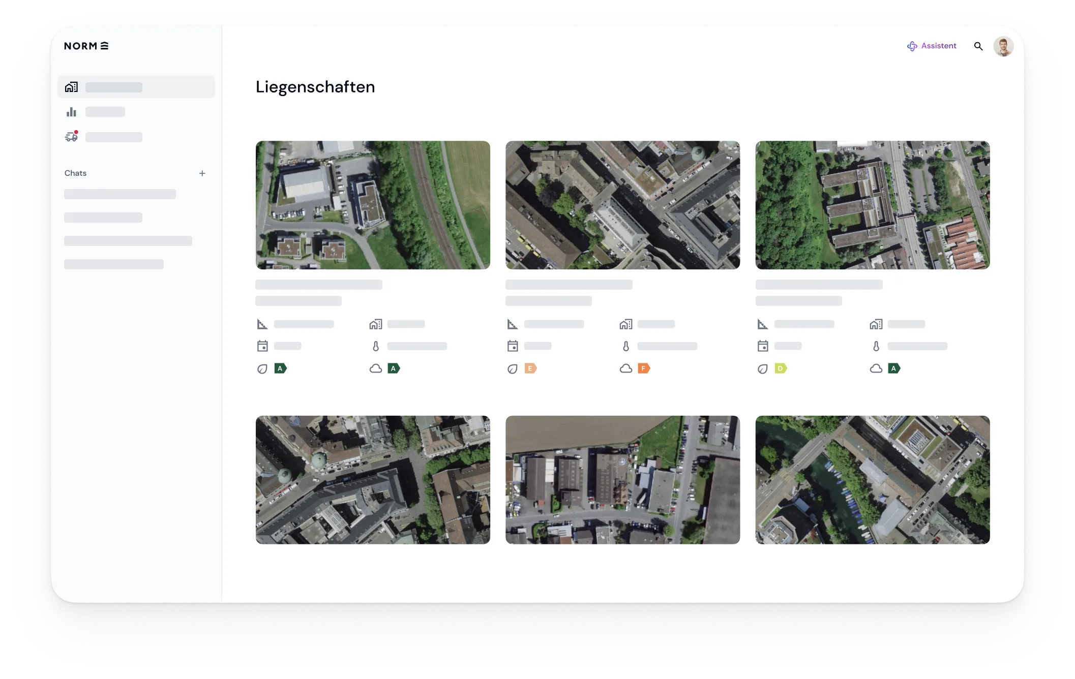 Portfolioübersicht in NORM Explorer mit Liegenschaften und Gebäudekennzahlen
